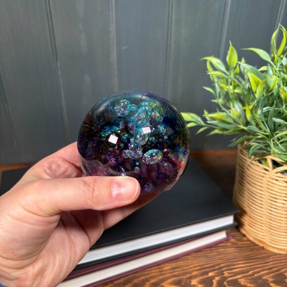Signed Robert Held Art Glass Paperweight Vintage Studio Glass Orb Purple & Teal - Picture 12 of 12